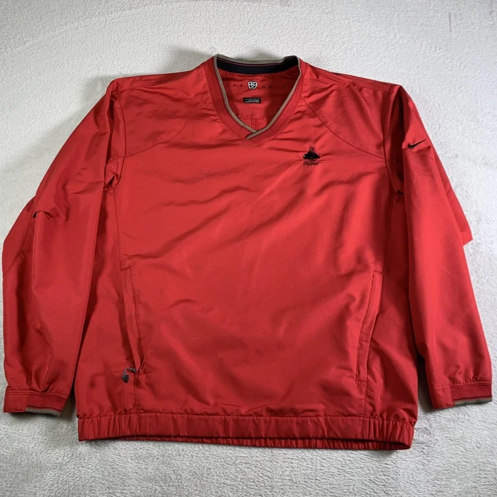 Nike Golf Jacket Mens Medium Red V-Neck‎ Pullover The Retreat Windbreaker Coat
